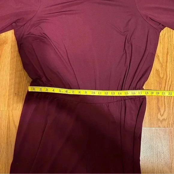 Joan Rivers Plus Size 1X Jersey Knit Jumpsuit 3/4 Slvs Back Zip Wide Leg Maroon - Picture 11 of 14